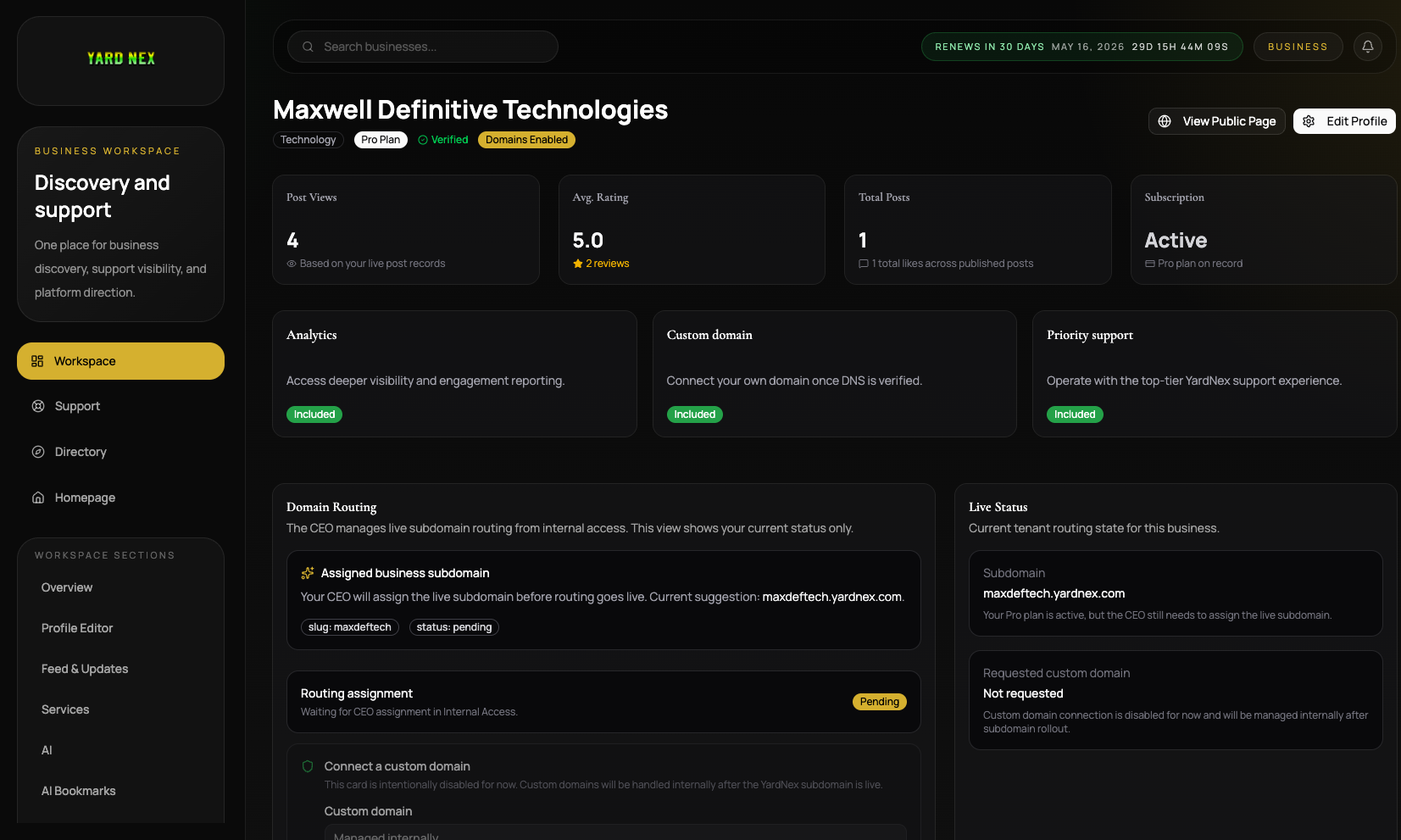 YardNex business dashboard